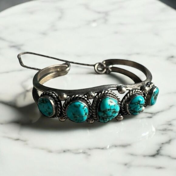 Vintage Sterling Silver Turquoise Cuff Bracelet – Signed - Picture 1 of 7